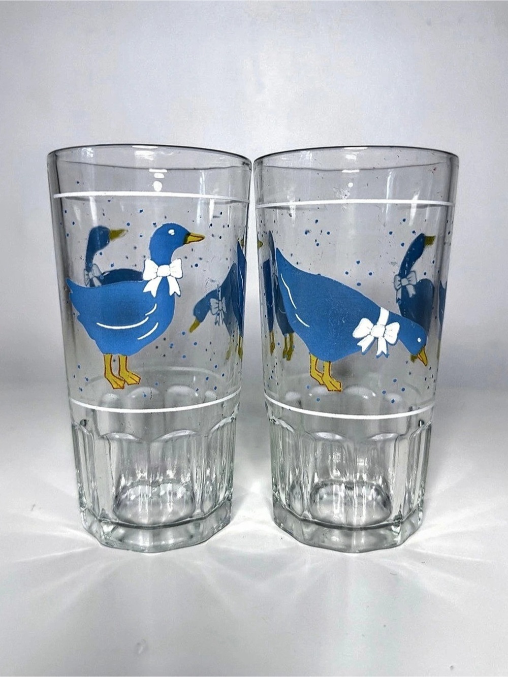 1990s Cottagecore Blue Duck/goose Drinking Glasses – Set of 2
